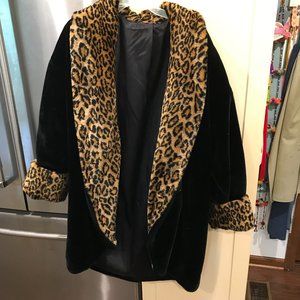 Hillmoor New York Faux Fur Black and Leopard Mid-length Coat Large